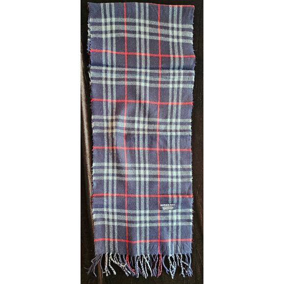 BURBERRYs of London 100% Lambswool Blue & Red Scarf Nova Check Vintage - Picture 6 of 8